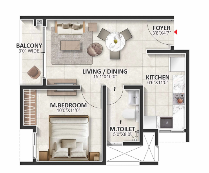Prestige Evergreen 1 bedroom floor plan