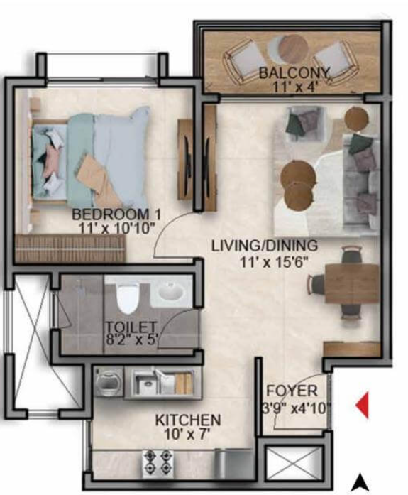 Prestige Southern Star 1 BHK floor plan