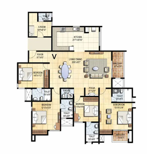 4 BHK Opulence floor plan